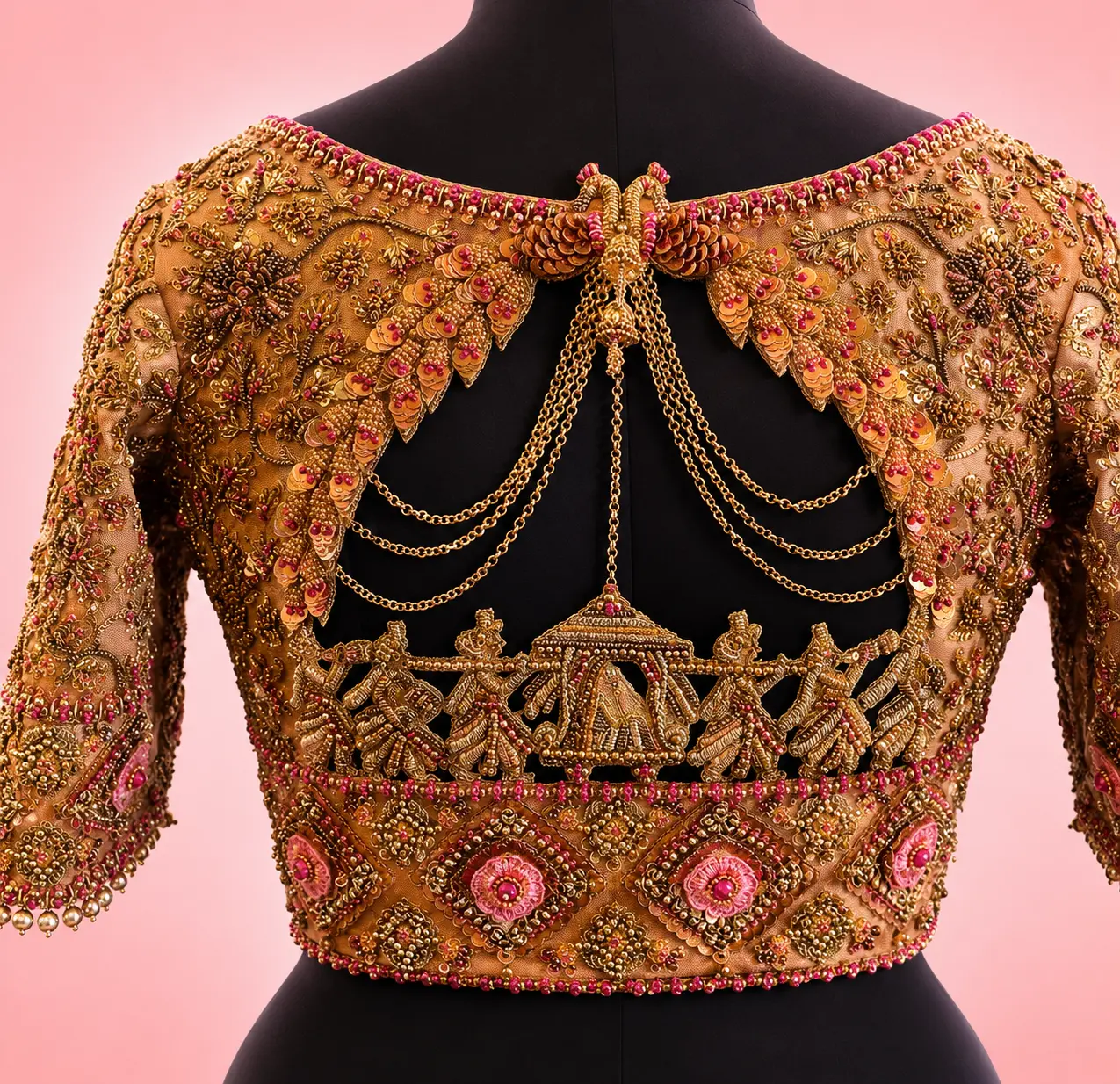 Handcrafted bridal Aari embroidery blouse design
