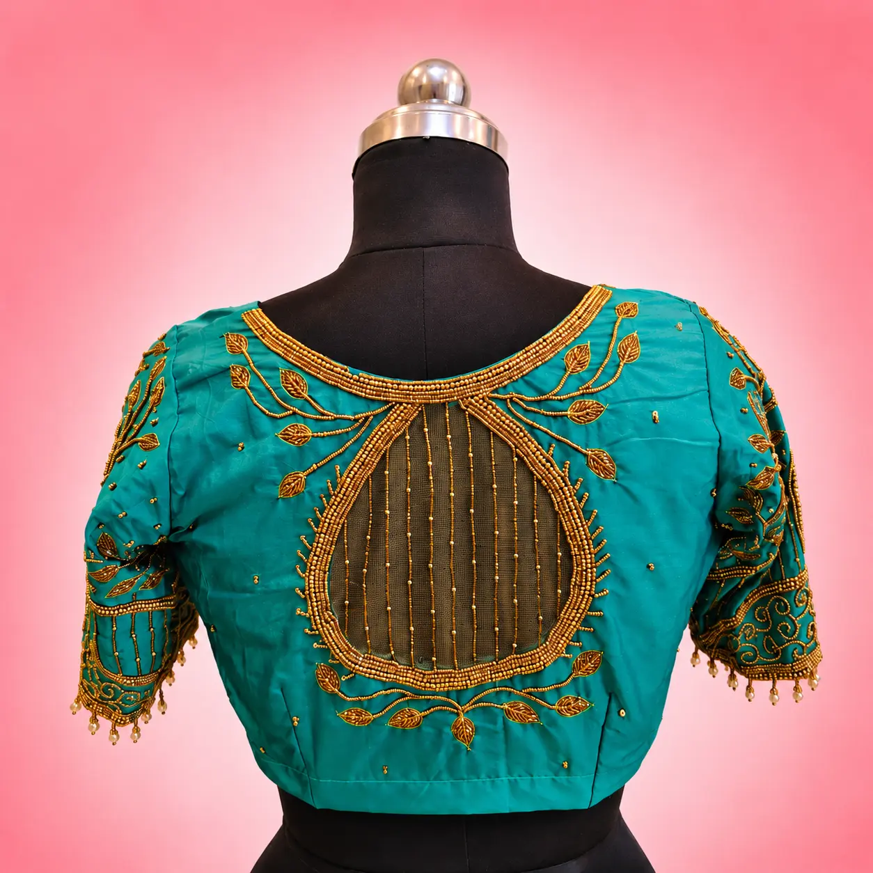 Luxury bridal blouse with detailed Zardosi and Aari embroidery